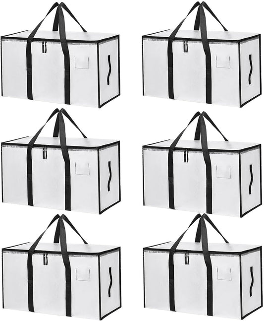 Skiennix Large Moving Bags - Heavy Duty Storage Totes with Zippers & Handles | Space-Saving Clear 6 Pack
