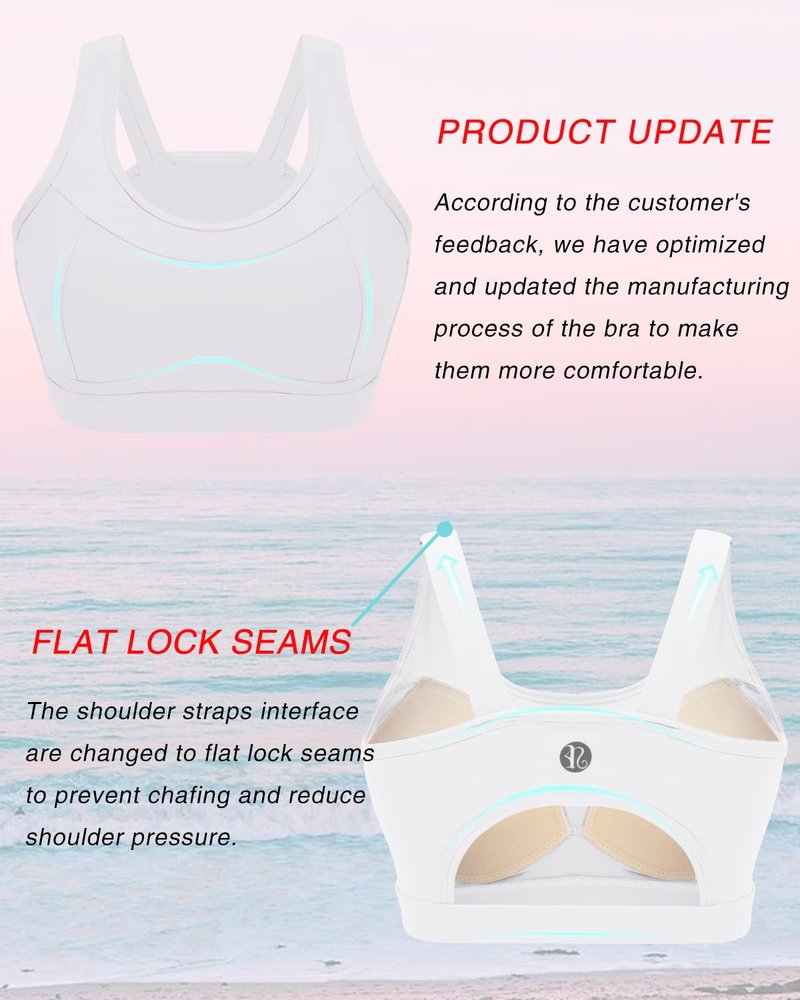RUNNING GIRL High Impact Sports Bras for Women,Racerback White Bra Workout Crop Tank Tops Longline Sports Bra Push up(WX2667 White,L)