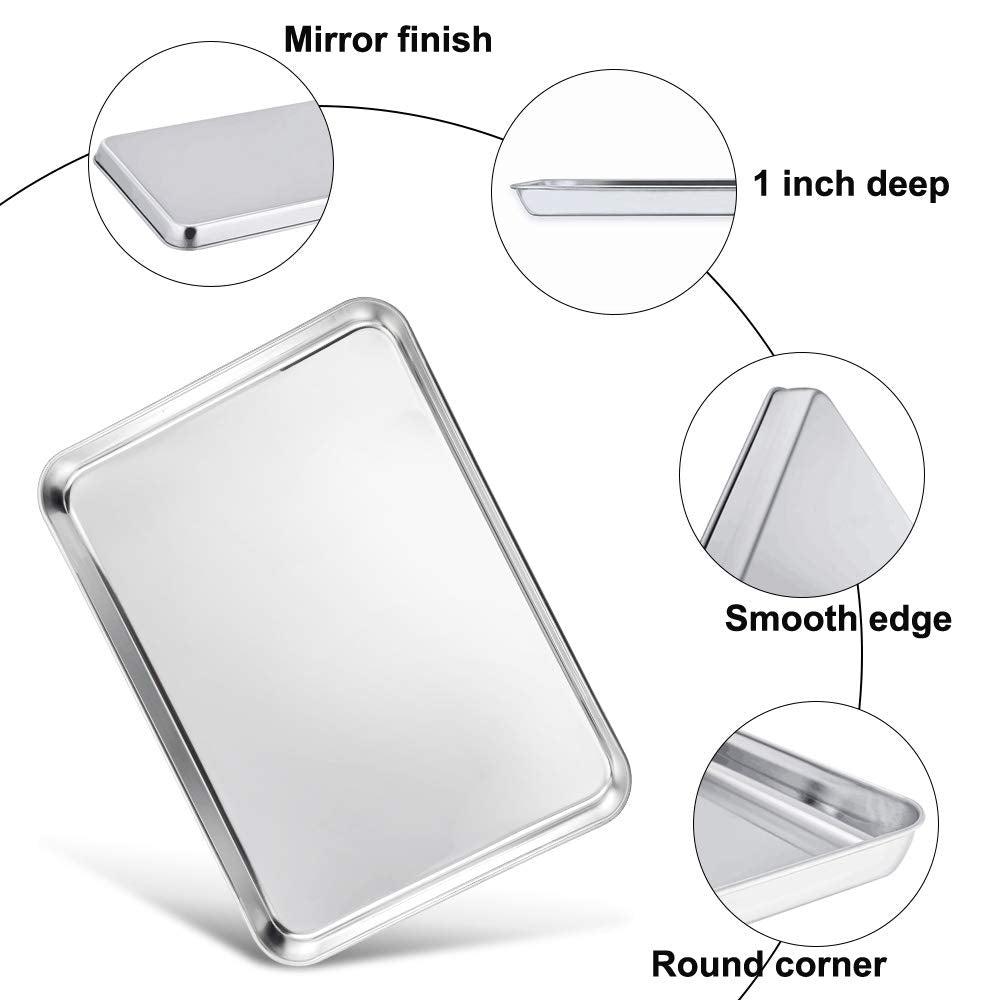 TeamFar Baking Sheet Set of 4, 16/12.5/10/9.3 Inch Stainless Steel Baking Pan Tray Cookie Sheet, Non Toxic & Healthy, Rust Free & Easy Clean - Dishwasher Safe