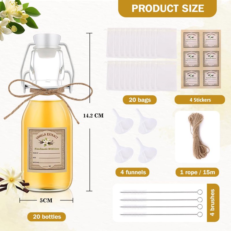 zjdbset 20Pcs 4 oz Swing Top Glass Bottles for Vanilla Extract Homemade,Flip Top Glass Bottles for Food Storage Canister for Hot Sauce Beans