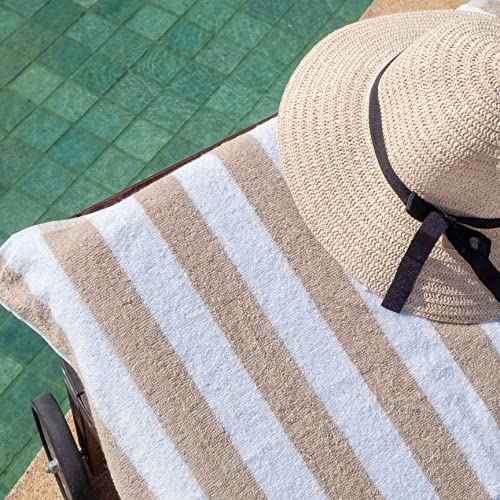 Arkwright California Cabana Stripe Beach Towel - Pack of 4, Large Soft Quick Dry Cotton Terry Towels Set for Pool, Swim, and Hot Tub, Oversized 30 x 70 in, Beige