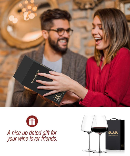 OJA Red Wine Glasses Set of 2, Large Burgundy Glasses 23 OZ, Hand Blown Crystal Glass Light, Clear, Best for Wine tasting, Birthday, Christmas, Anniversary, Father's Day