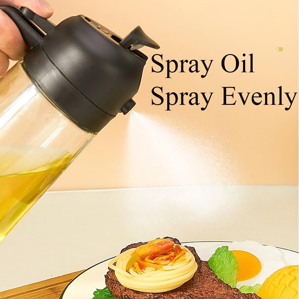 Olive Oil Sprayer Mister - Premium 17oz Glass Dispenser Bottle for Cooking, Baking & Grilling | Black