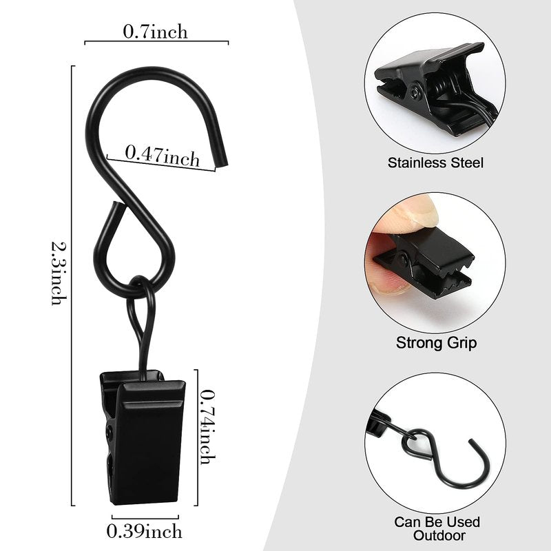 HOOSUN 46 Pack Curtain Hooks Clips,S Hooks for Hanging Outside String Lights,Metal Curtain Rod Hooks,Small Light Clips,Art Craft Display,Backdrop Clip,Stainless Steel S Curtain Hook Hanger for Drapes
