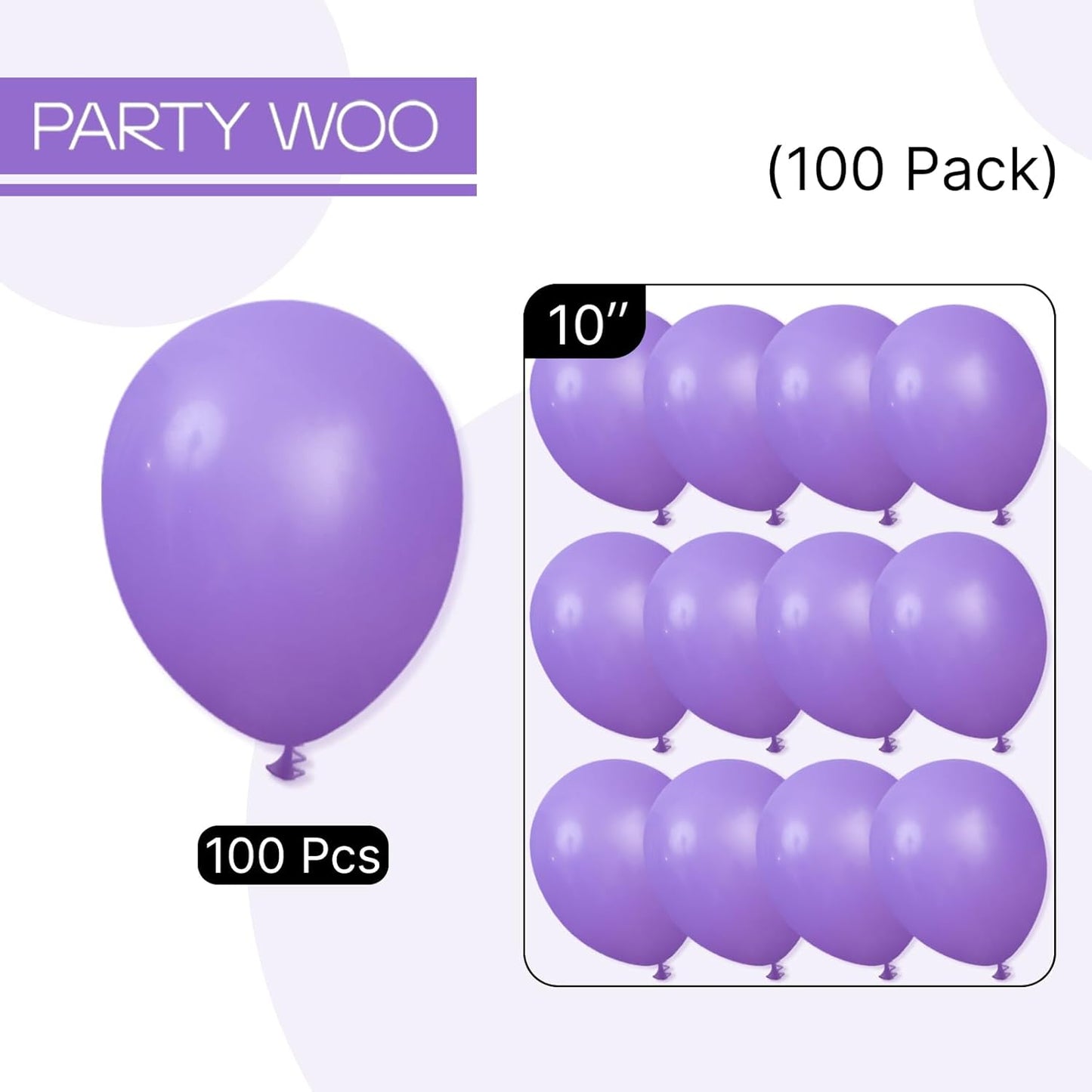 PartyWoo Purple Balloons - 100 Pcs 10 Inch Light Pastel Lavender Latex Helium Balloons for Celebrations
