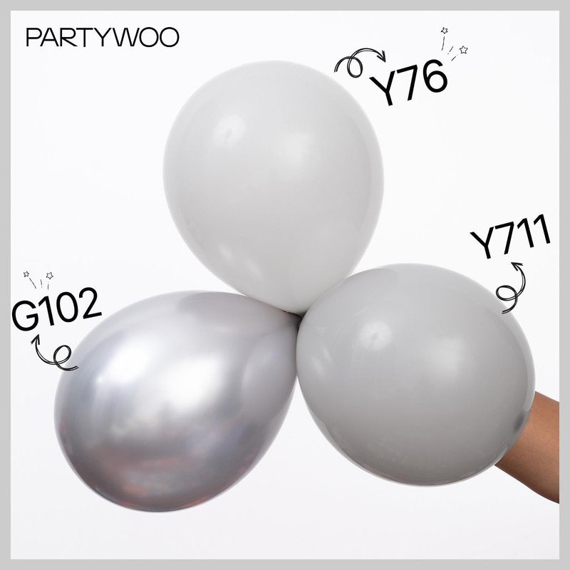 PartyWoo Silver Balloons 155 pcs Different Sizes of 18 12 10 5 Inch Silver Balloon Arch Kit Garland for Birthday Graduation Bachelorette Engagement Bridal Shower Wedding Party Decorations Silver-G102