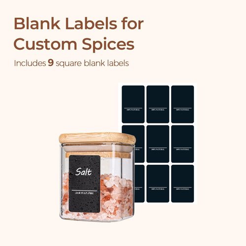 ComSaf Spice Jars - 4 oz Glass Seasoning Containers with Labels | 6-Pack Square Spice Set