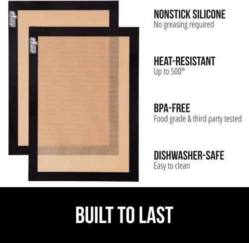 GORILLA GRIP Silicone Baking Mats - Reusable Nonstick Oven Safe Cookie Sheet Liners, 16.5x11.87, 2PK, Black