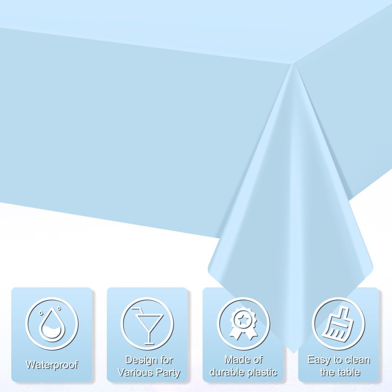 YIDAKO 6Pcs Light Blue Tablecloths,Disposable Plastic Tablecloth,Waterproof Baby Blue Rectangle Table Cover for Graduation Birthdays Weddings Anniversary Party Decorations,54 x 108 Inch