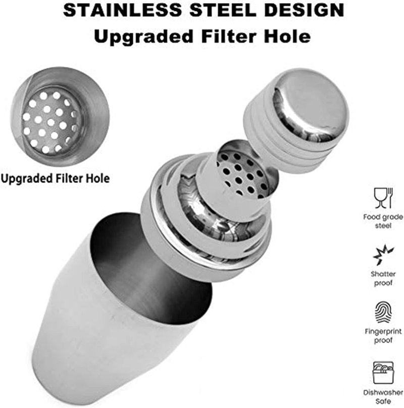 Zrorgons Stainless Steel Cocktail Shaker - Classic Martini Mixer with Built-in Strainer, Perfect for Home Bar or Bartender Gift - Compact and Portable 11.8oz (350ml) Size for Single Martinis