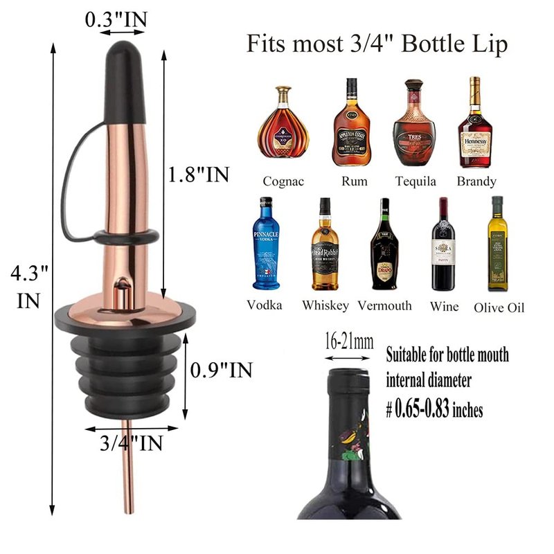 Pafusen 24 Pack Liquor Bottle Pourers, Liquor Pour Spout for Liquor Bottles, Stainless Steel Olive oil Dispenser Spout, Alcohol Pourer Dust Caps Covers Fixed, Rose Gold