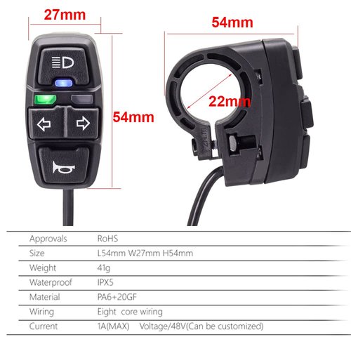 36V 48V Ebike Light Kit, Electric Bike Headlight Horn 100dB, Ebike Tail Light with Turn Signal, Fits Rear Rack Mount Holes 50mm 80mm, Not Compatible with Waterproof Controller or Middle Motor