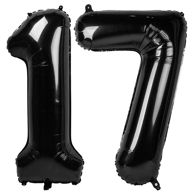 Black Number 17 Balloon 40 inch, 17 Number Balloons, 17th Black Birthday Decorations, 17 Year Old Girls Boys Party Supplies