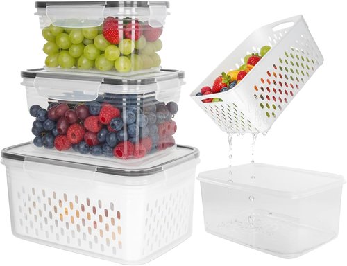 Grape Container - Leakproof Produce Storage with Removable Colander | 3PCS (0.9Qt - 13.5Qt)