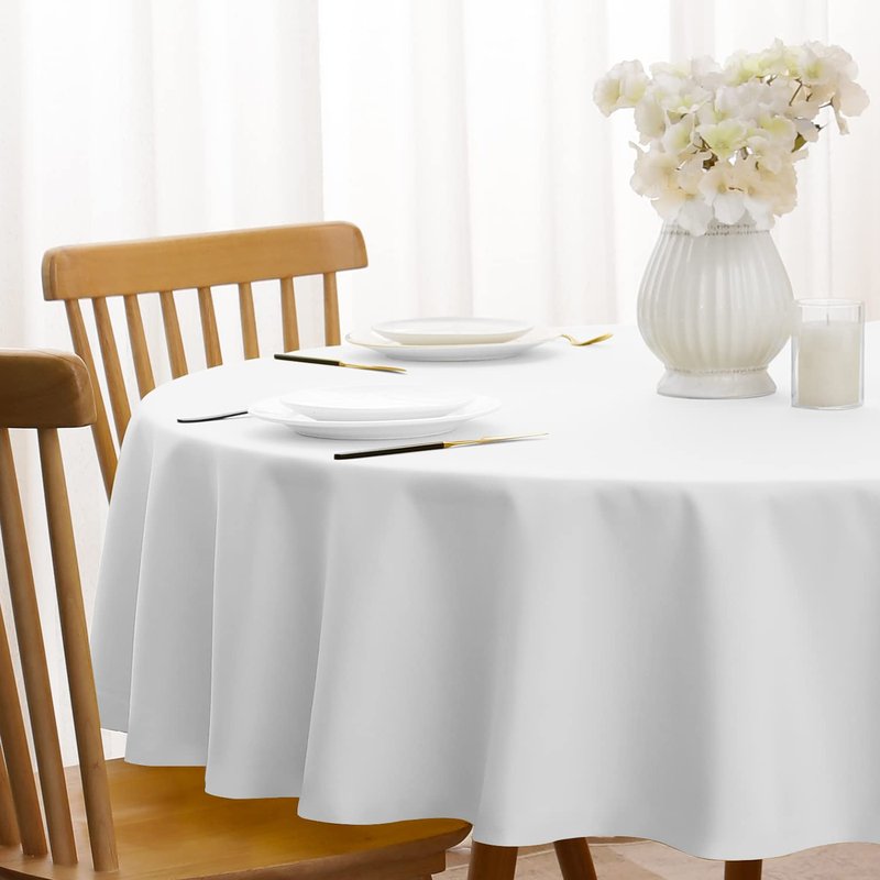 Softalker Round Tablecloth, Waterproof & Stain Resistant Table Cloth Wrinkle Free Fabric 210GSM Polyester Table Cover for Spring/Party/Outdoor - 48 inch,White