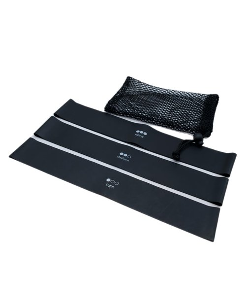 Black Mini Band Kit, Set of 3, Light, Medium, Heavy Lower Resistance Bands for Legs and Shoulder Exercises,Warmups, Mobility 12" x 2" Bands, Carrying Bag Included.