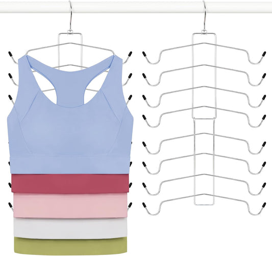 TOPIA HANGER 2-Pack Tank Top Hanger - 8-Layer Space-Saving Bra Organizer for Closet Storage | Silver CT79B