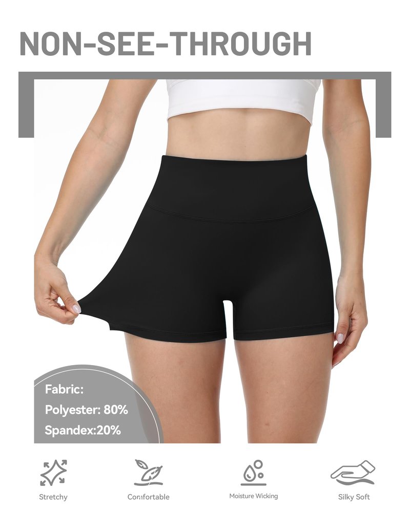 Runhit No Front Seam Biker Shorts for Women - 3'' High Waisted Workout Gym Yoga Volleyball Spandex Booty Shorts with Tummy Control Black Medium