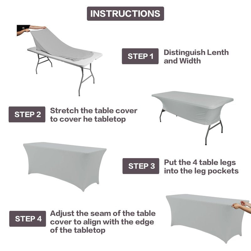 IVAPUPU 2 Pack 4FT Table Cloth for Rectangular Fitted Events Stretch Grey Table Covers Washable Cover Spandex Tablecloth Protector for Party, Wedding, Cocktail, Banquet, Festival