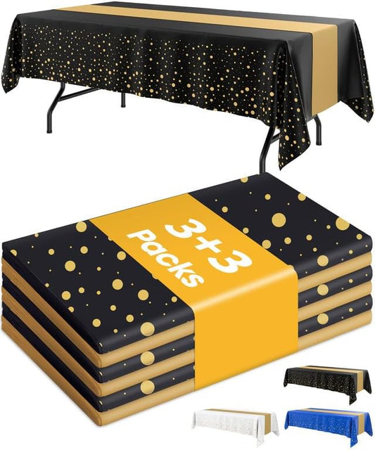 Niuara Table Cloth Set - Black and Gold Rectangle Table Covers & Runners | 3+3 Pack for Events