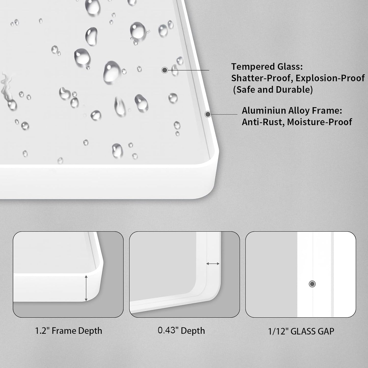 LOAAO Bathroom Mirror - 48x30 Inch White Metal Framed Rounded Rectangle | Anti-Rust Tempered Glass