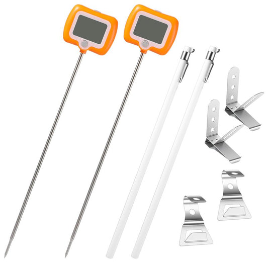 2 Pcs Digital Candy Thermometer with Pot Clip, Waterproof Instant Read Thermometer for Cooking Baking Frying, Deep Fryer Thermometer for Oil Sugar Turkey Candle Making, Long Probe Rotatable Display
