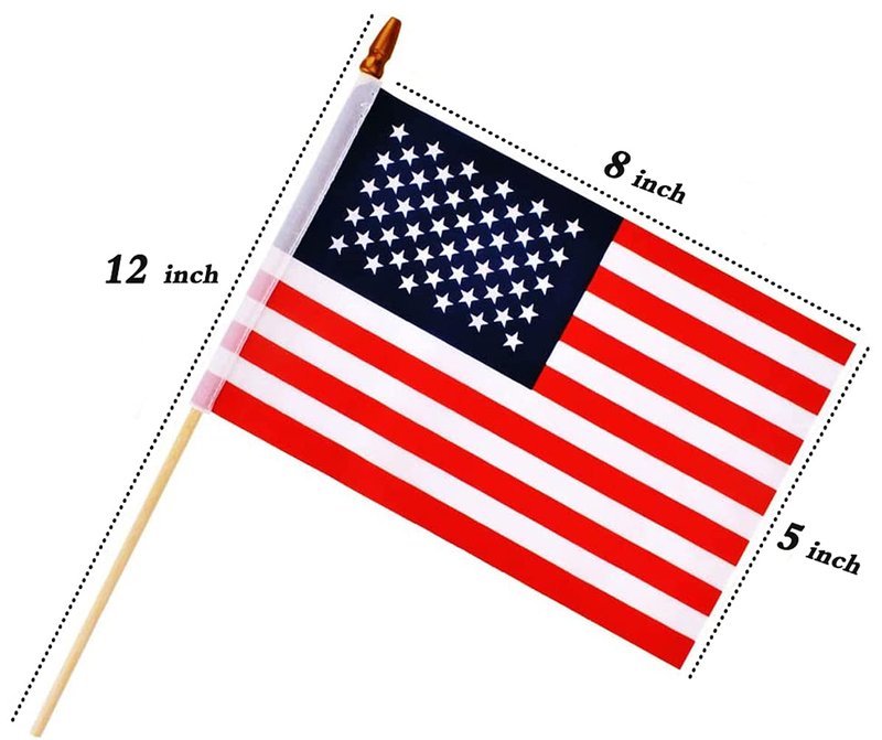 Small American Flags on Stick 5x8 Inch/12 Pack - Mini Ameirican Flags/Handheld American Wooden Stick Flag with Safe Spear Top for July 4th Decoration, Veteran Party, etc.