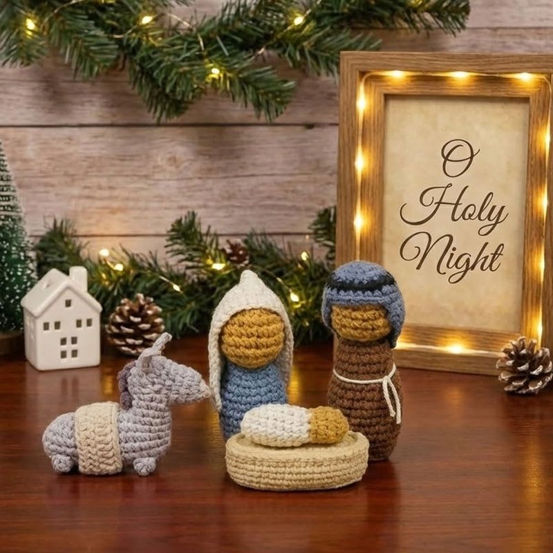 OASSIE Christmas Decorations Nativity Set Indoor, Christian Gifts for Women Men - Handmade Nativity Scene Crochet with Mary, Joseph, Donkey - Farmhouse Home Decor, Birthday Catholic Religious Gifts