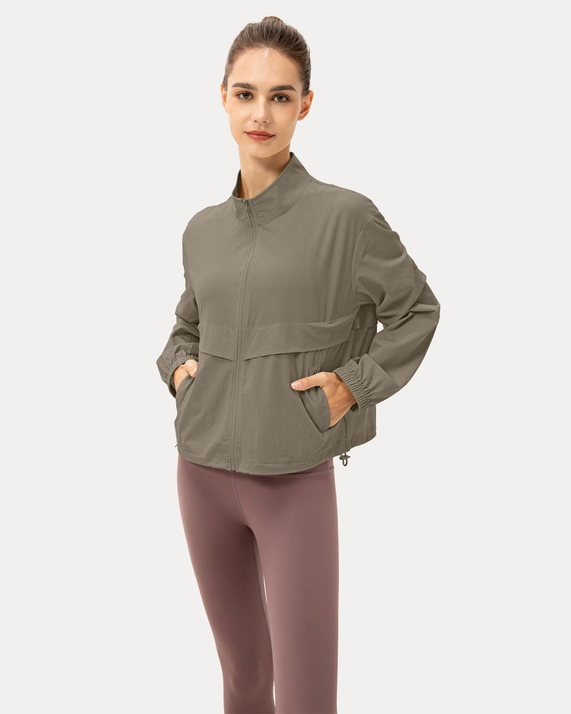 Locachy Women's Lightweight Zip Up Athletic Jacket Stand Collar Windproof Sun Protection Workout Outdoor Jacket Coffee Grey XS
