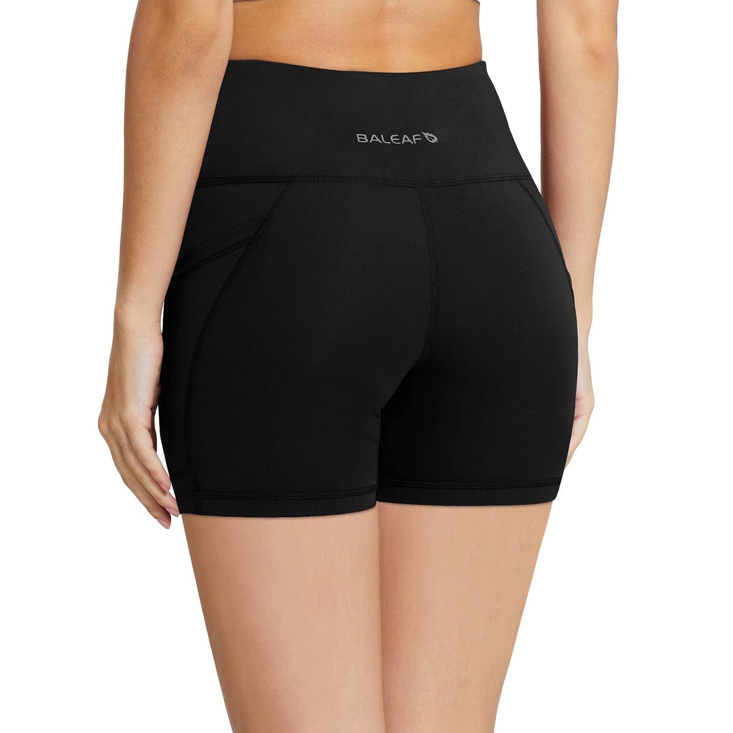 baleaf Biker Shorts for Women 5" Workout Yoga Gym Spandex Running Volleyball Compression Tummy Control Short with Pockets Black XXXL