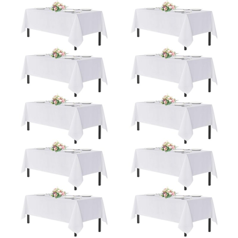 sancua White Table Cloths Rectangle, 10 Pack Tablecoths Rectangular for 6 Foot Tables - Washable Polyester Fabric Table Cover for Wedding, Birthday Party, Banquet Reception, 54x108 Inch