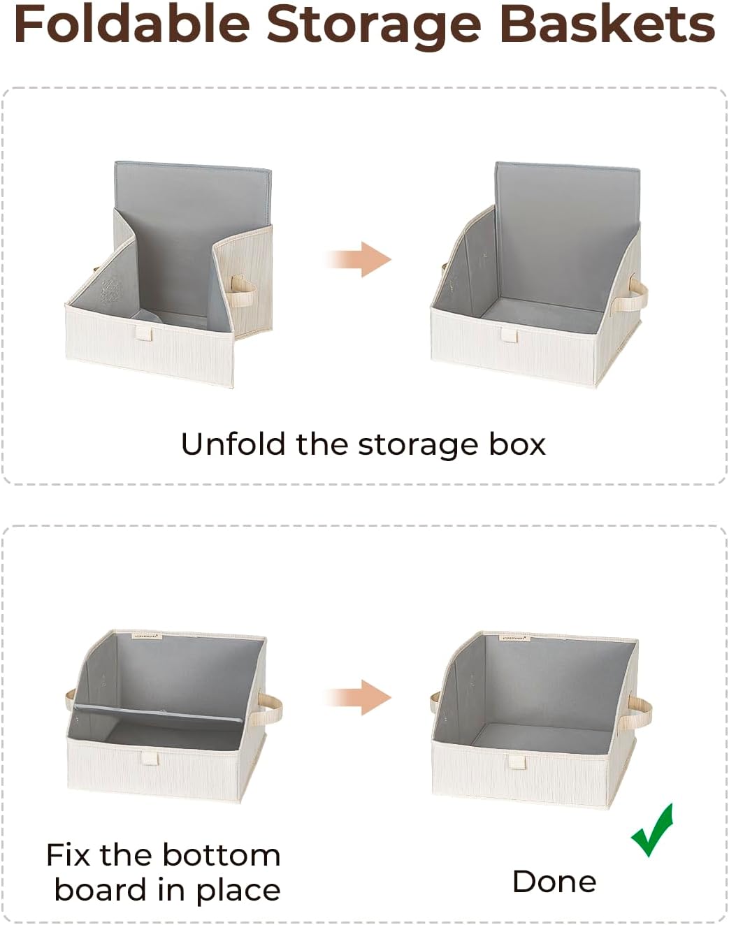 StorageWorks Trapezoid Closet Baskets - 3-Pack Beige, White & Ivory Organizers for Clothes Storage