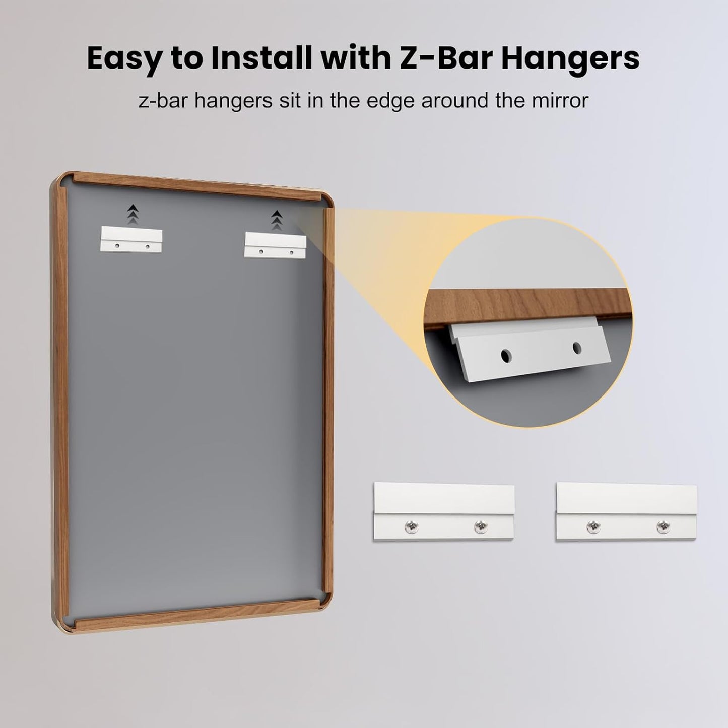 LOAAO Bathroom Mirror - 55x36 Inch Rounded Rectangle with Wood Grain Metal Frame | Anti-Rust, Versatile Hanging Options