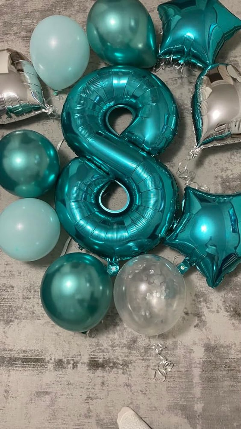 Teal Blue Number Balloon 40 Inch, 0 Number Balloons, 10 20 30 40 50 Numbers Balloon Birthday Decorations, Teal Party Supplies for Women
