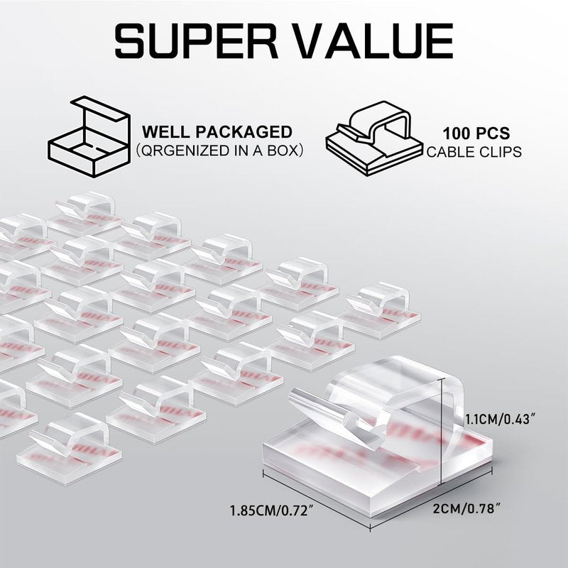 KGROTE 100PCS Cable Clips, Adhesive Wire Clips Strong Cord Clips Wire Holders, Cable Management Clips for Desk, Wall, Car, TV, Ethernet Cable (Clear, Medium)