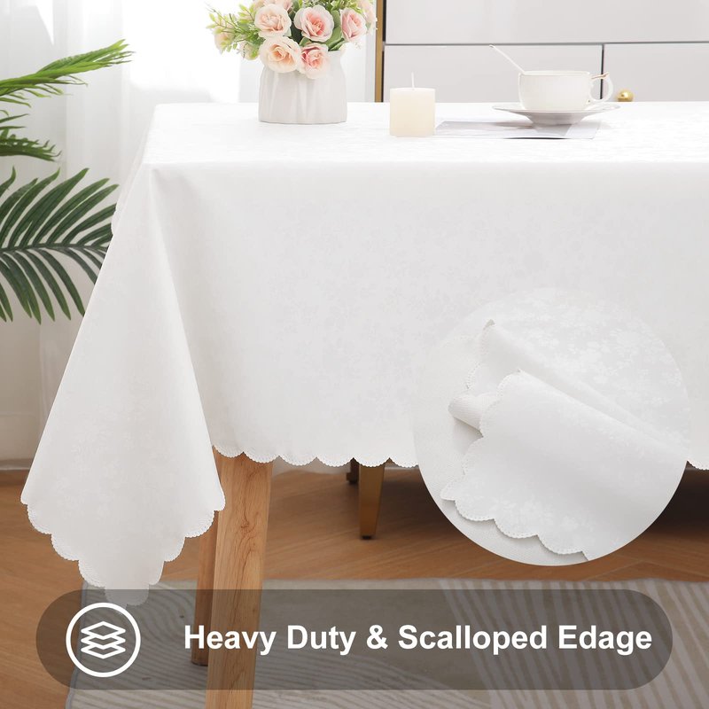 Smiry Rectangle Table Cloth, Waterproof Heavy Duty Vinyl Tablecloths, Wipeable Washable Table Cover for Kitchen and Dining Room (White, 52" X 70")