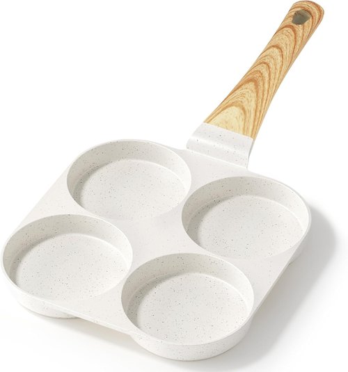 GiPP Nonstick Omelette Pan - 4-Cup Granite Skillet with Heat-Resistant Handle | PFOA Free, Easy to Clean, White