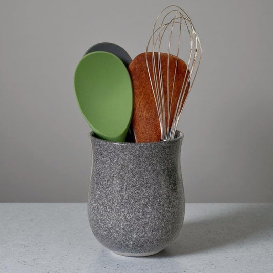 Rhobtyne Short Kitchen Utensil Holder for Kitchen Counter, Ceramic Small Utensil Crock & Vase & Holder for Cutlery Spatula Brush Silverware Cooking Utensil Holder (Retro Lavender Grass Green)