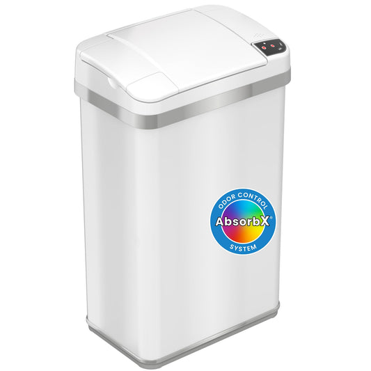 iTouchless 4 Gallon Sensor Trash Can with AbsorbX Odor Filter and Fragrance, 15 Liter Touchless Automatic Stainless Steel Waste Bin, Perfect for Office and Bathroom, Pearl White