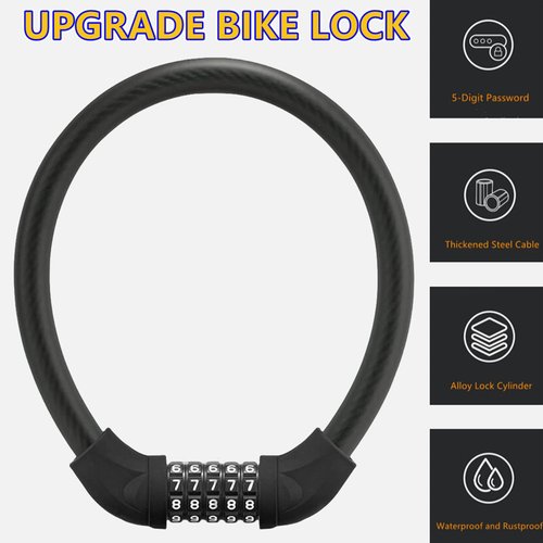 Bike Lock,Black Heavy Duty Anti Theft Bike U Locks,Upgraded High Security 5 Digit Resettable Combination Password Bicycle U-Lock,17.4mm Thicken Steel Shackle Locks for Electric Bike,Scooter,Motorcycle