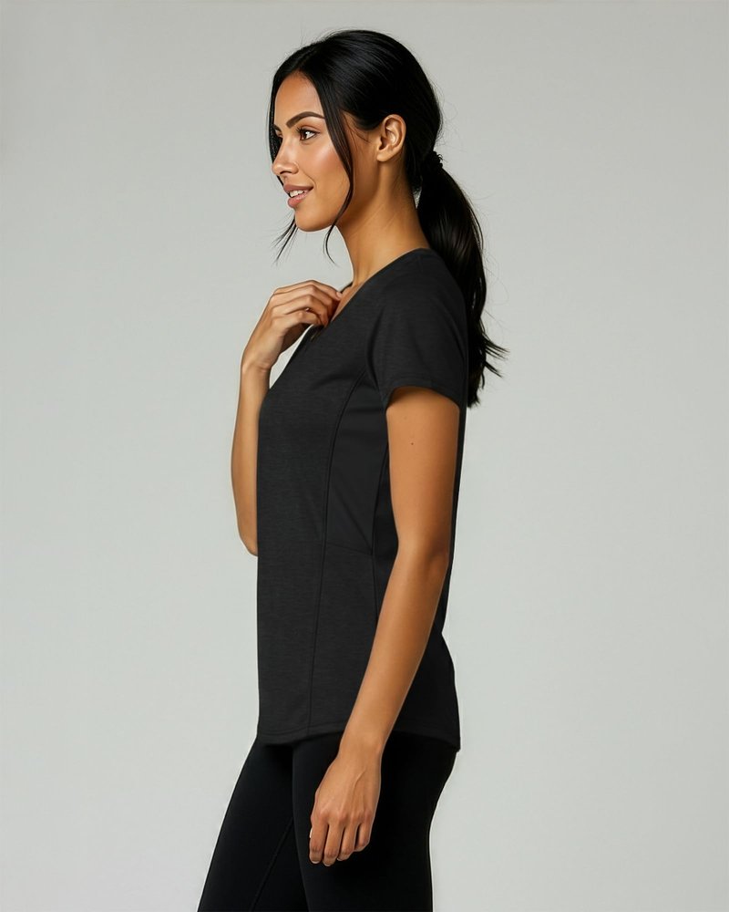 Real Essentials 5 Pack: Women's Dry-Fit Short Sleeve V Neck T Shirt Workout Fitness Yoga Top Tee (Available in Plus Size), Set 3, 1X