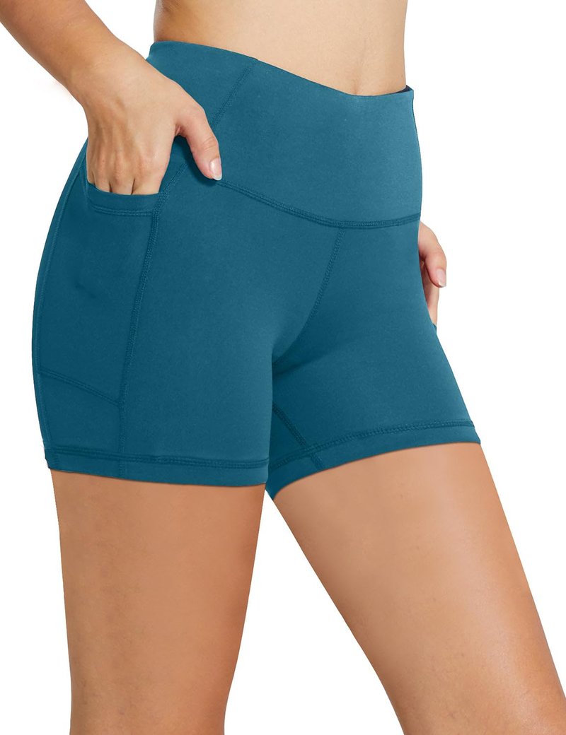 baleaf Workout Shorts Women 5" Biker Yoga Gym Spandex Running Volleyball Compression Short with Pockets Blue XXXL