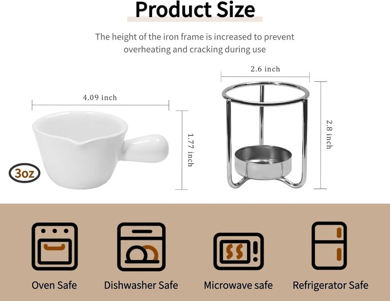 4Pcs Fondue Pot Set for Chocolate Butter Cheese, 5oz Butter Warmer for Seafood with 20 Tealight, Ceramic Bowl Oven Microware Dishwasher Safe,Perfect for family dip Fruit,Dessert,Snack