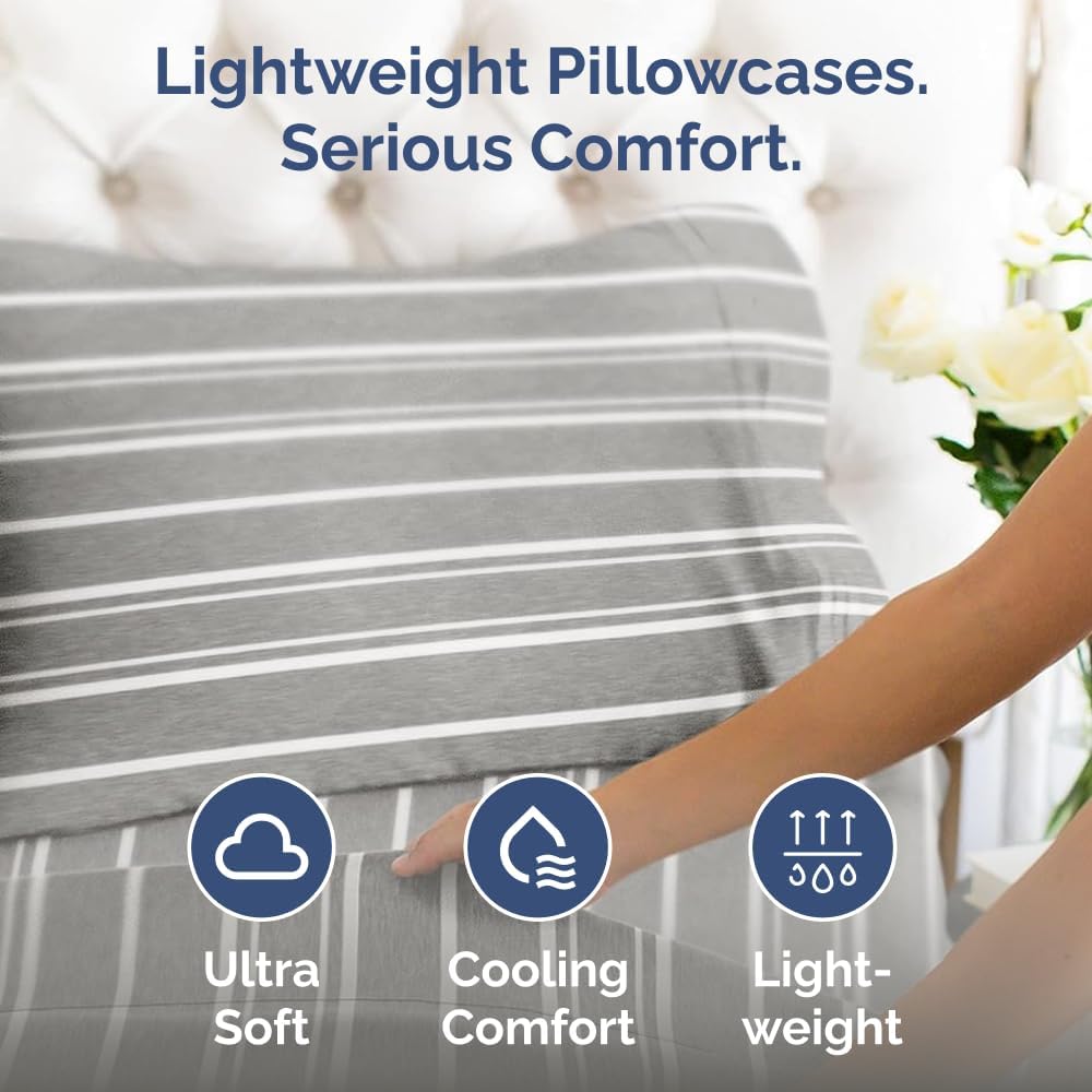 King Pillow Cases by [Brand Name] - Ultra Soft Hotel Quality - Wrinkle-Free & Fade Resistant - 2 Piece Set in Grey Stripes