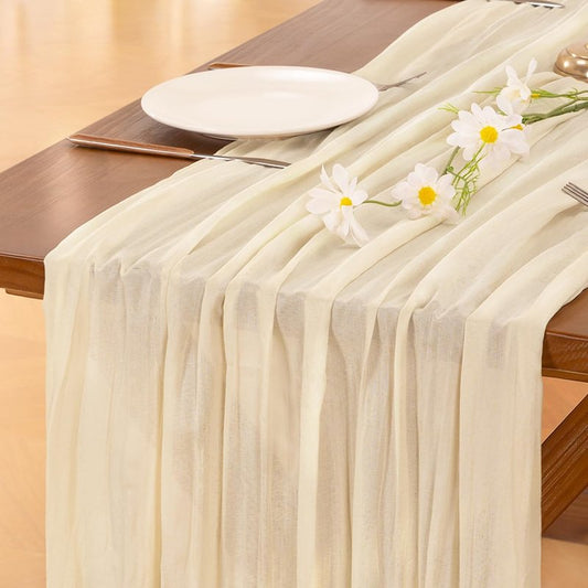 Socomi 6pcs Beige Summer Cheesecloth Table Runner Boho Rustic Gauze 120 inch 10FT Cheese Cloth Sheer Runner for Wedding Party Baby Shower Birthday Home Decor Holiday Decorations