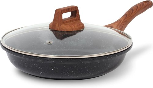 Eslite Life Nonstick Ceramic Frying Pan - Safe & Versatile Skillet with Lid | 8" Black, Compatible with All Stovetops