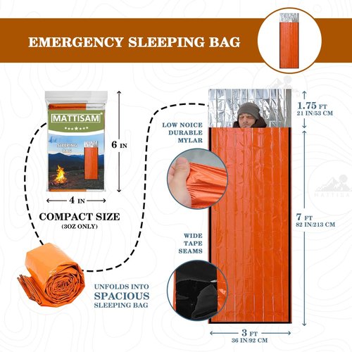 Emergency Sleeping Bag with Hood & Emergency Rain Poncho [2PCS], Ultralight Waterproof Thermal Mylar Foil Space Blanket Survival for Hiking Backpacking Camping (Survival Orange)