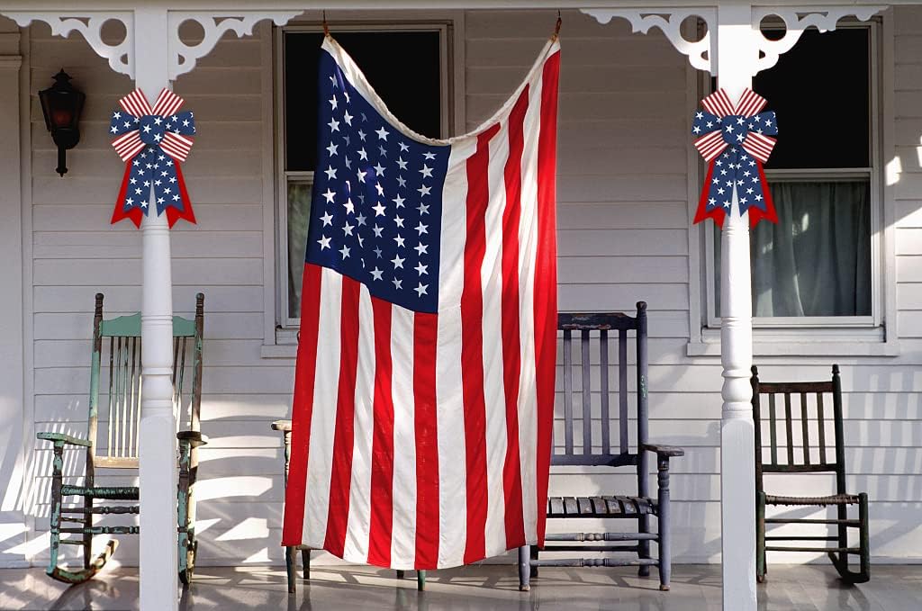 Threetols Patriotic Wreath Bows - 2pcs Red, White & Blue Burlap Bows for Memorial Day & 4th of July Decor