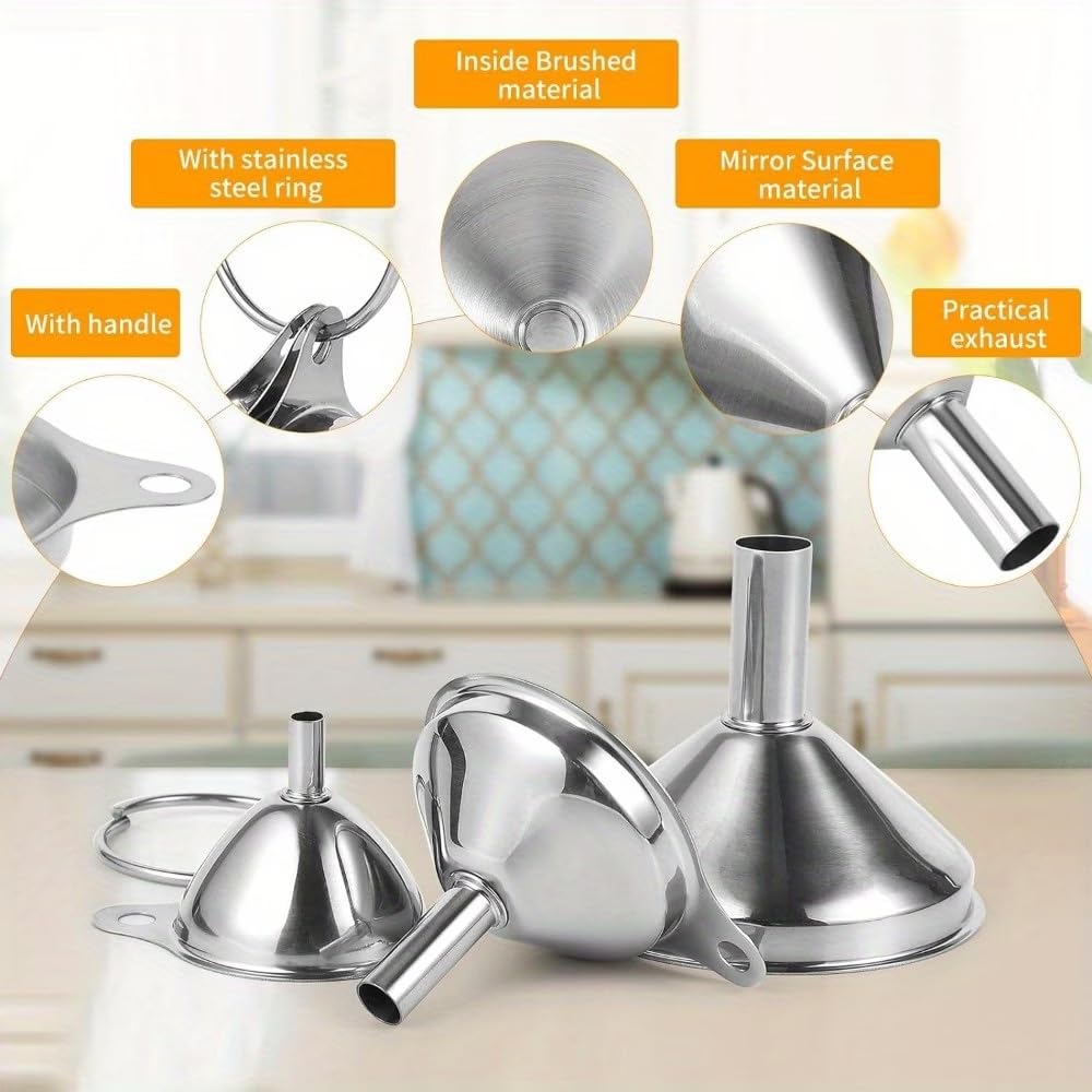 Stainless Steel Funnel Set by [Brand Name] - 3-Pack Small Mouth Funnels for Efficient Pouring | Food Grade & Dishwasher Safe