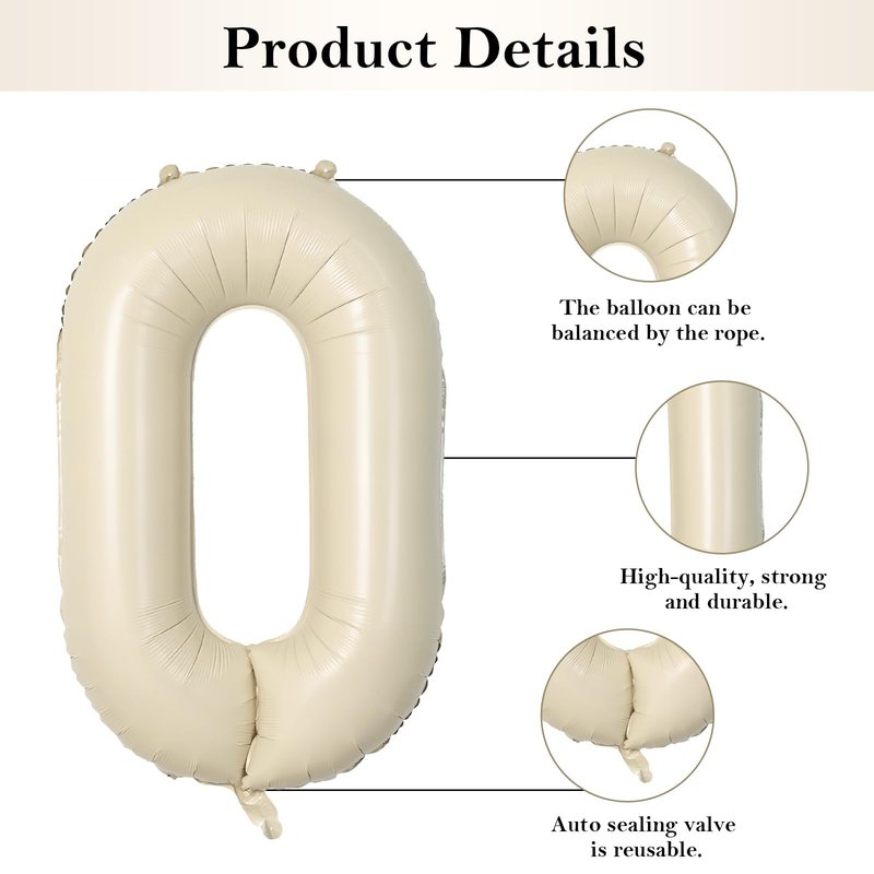 Biapian 40 Inch One Letter Balloons, Big Cream ONE Foil Balloons, 3 Pcs Giant Foil Large Aluminum Balloon Helium for Anniversary First One Year Old Girl and Boy 1st Birthday Party Decoration (Cream)